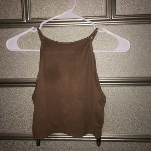 A brown silky feel halter crop top